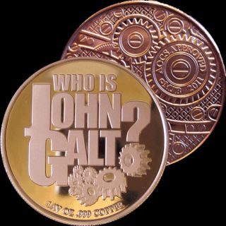 1 oz Copper Bullion John Galt Atlas Shrugged Round 999 Fine Amagi Metals  