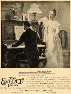 1895 Ad John Church Everett Piano Plectra Phone Attach Original Advertising  