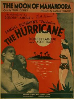 Moon of Manakoora 1937 Sheet Music Dorothy Lamour John Hall The Hurricane  