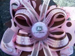 Pink Chocolate John Deere Girls Bottlecap Hairbow  