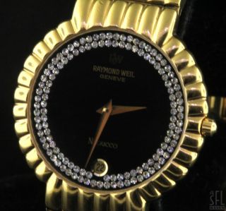 Raymond Weil Nabucco 4805 18K EP Men's Watch w Gemstone Black Dial Date  