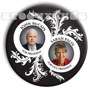 John McCain Sarah Palin 2008 President Campaign Pin Button Pinback Badge Scroll  