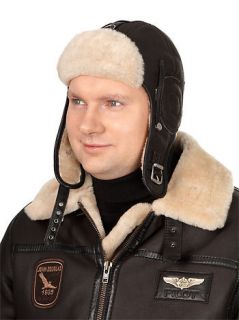 John Douglas Fashion Leather Sheepskin Pilot Flight Winter Helmet Aviator Hat  