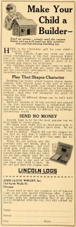 1922 Ad John Lloyd Wright Lincoln Logs Vintage Toy Xmas ORIGINAL ADVERTISING  