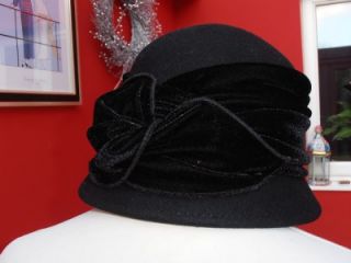 John Lewis Black Wool Felt Velvet Vintage Style Hat One Size  