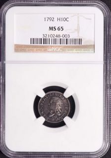 1792 Bust Disme H10C NGC MS 65  