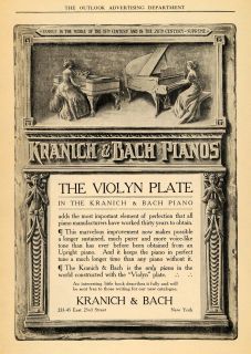 1910 Ad Kranich Bach Pianos Violyn Plate Instrument Original Advertising  