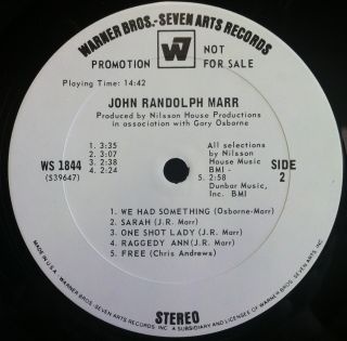 John Randolph Marr s T Debut LP Mint WS 1844 WL Promo WLP 1970 Record  