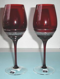 Waterford John Rocha Voya Red Wine Glasses Pair Red Crystal New in Box  
