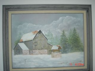 Vintage 1981 Signed Winter Landscape Canvas Oil Painting by John Slattery  