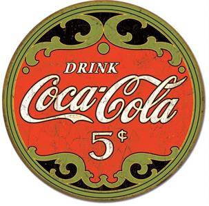 Metal Tin Sign Coke Round 5 Cents 11 75" Dia Made in The USA Coca Cola  
