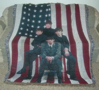 New The Beatles with US American Flag Cotton Afghan Throw Blanket Gift John Paul  