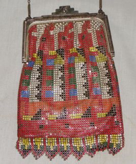 Antique Colorful Whiting Davis Co Mesh Bag Purse  