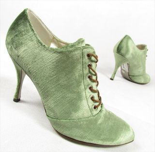 Dolce Gabbana "Baroque" High Heels Ankle Boots Shoes Heels Velvet Green  