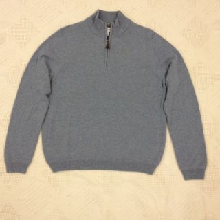 Mens John w  100 Cashmere Sweater L Large Light Blue 1 4 Zipper Front  