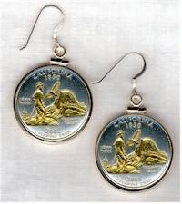 Gold on Silver California Quarter Earrings in Plain Edge Gold Filled Bezels  