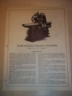 John T Burr Son Keyseat Milling Machines Catalog Insert  