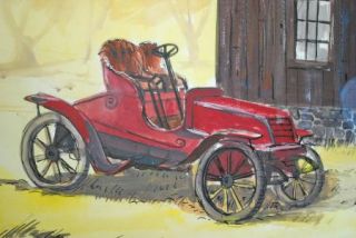 E John Robinson Winton Antique Car Watercolor Painting RARE 1960  