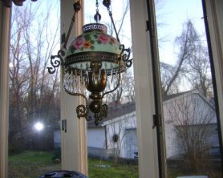 Vintage John Scott Hanging Oil Lamp Rose Shade  