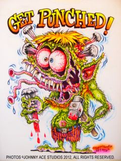 Johnny Ace Art Airbrushed T Shirt Rat Fink Ed Big Daddy Roth Monster Get Punched  
