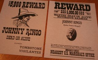 Johnny Ringo 2pc Old West Wanted Reward Poster Set  