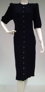 ST JOHN by Marie Gray Vintage navy puff sleeve Santana knit sweater dress 12 14  