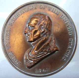 USA 1841 Copper Bronzed John Tyler Indian Peace Friendship Large Medal  