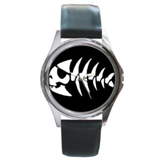 Jolly Rancher Pirate Fish Silver Watch Black Leather  