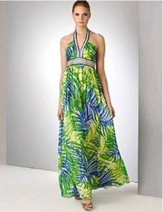 $378 BCBG Larkspur Blue Silk Halter Long Dress Gown  