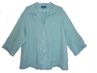 JONES NEW YORK COLLECTION Plus Size 22w Linen Green Button 3 4 Sleeve Blouse Top  