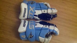 Johns Hopkins Lax Team issued Pro Game Worn Used Custom STX Lacrosse 13 Gloves  