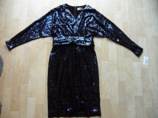 $460 Teri Jon Blue Whole Sequined Dress Sz 6  