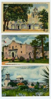 3 San Antonio Texas Linen Mission Postcards San Jose San Juan Capistrano Alamo  