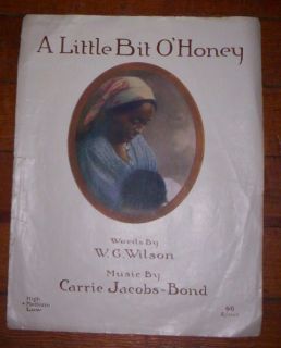 Vintage Sheet Music Jolson Nat King Cole and A Little Bit O'Honey  
