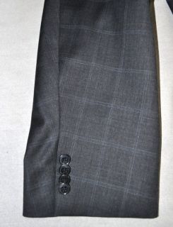 Joseph Abboud Collection 2 Button Wool Suit Charcoal Windowpane 56 L 52 32  