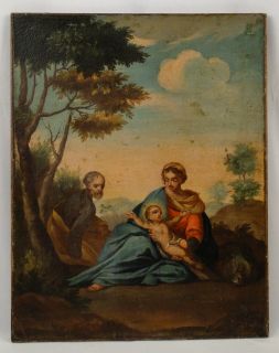 Antique 19th C European Old Master Mary Joseph Infant Christ Oil Painting  