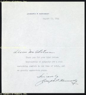 Joseph P Kennedy Typed Letter Signed 08 23 1944  