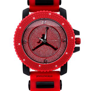 Iced Out Red Black Jordan Air Jumpman Logo Silicone Watch  