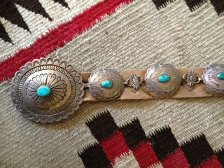 Vintage Sterling Silver Concho Belt with Genuine Turquoise Joshua Tree CA Small  
