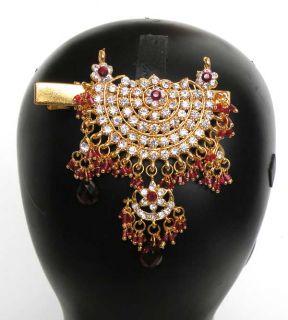 Indian Goldplated Kundan CZ Bridal Jewelry Hair Bun Juda Pin Clip BellyDance  