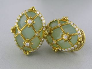 Judith Ripka 18K Gold Green Gemstone Diamond Earrings  