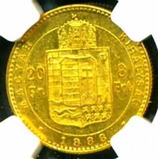 1888 Austria Hungary Gold Coin 20 Francs 8 ft NGC Certif Genuine Graded Sharp  