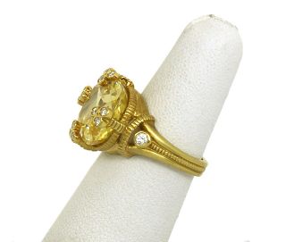 DESIGNER JUDITH RIPKA 18K GOLD DIAMONDS CITRINE LADIES GORGEOUS RING  