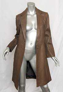 Joseph Womens Long Grey Brown Luxe Fitted Knee Length Leather Jacket Coat s 38  