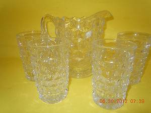 Fostoria American 5 1 4 Pitcher and 4 3 3 4 Juices Glasses  