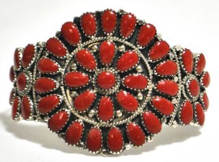 Navajo Coral Cluster Sterling Silver Cuff Bracelet Juliana Williams  