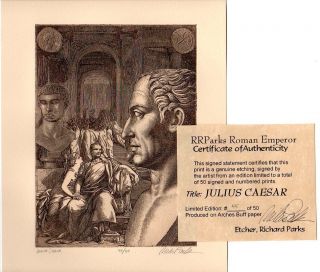 JULIUS CAESAR of ROME ROMAN LIMITED EDITION sd ETCHING +REAL ANCIENT