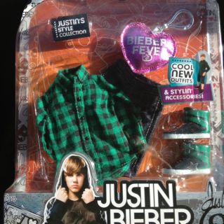 Justin Bieber Doll Outfit Green Checkered Shirt Blue Jeans + Key Ring