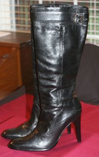 Womens Michelle K Black Leather Knee Boot 4 Kitten Heel Side Zipper