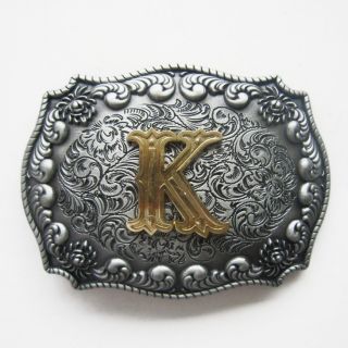 Initial Letter K Cowboy Rodeo Western Metal Belt Buckle